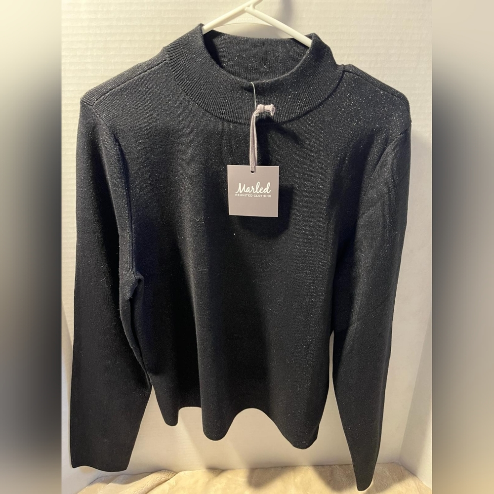 Marled by Reunited Mock Neck Sweater - XL - Gold Flecked Elegance - NWT